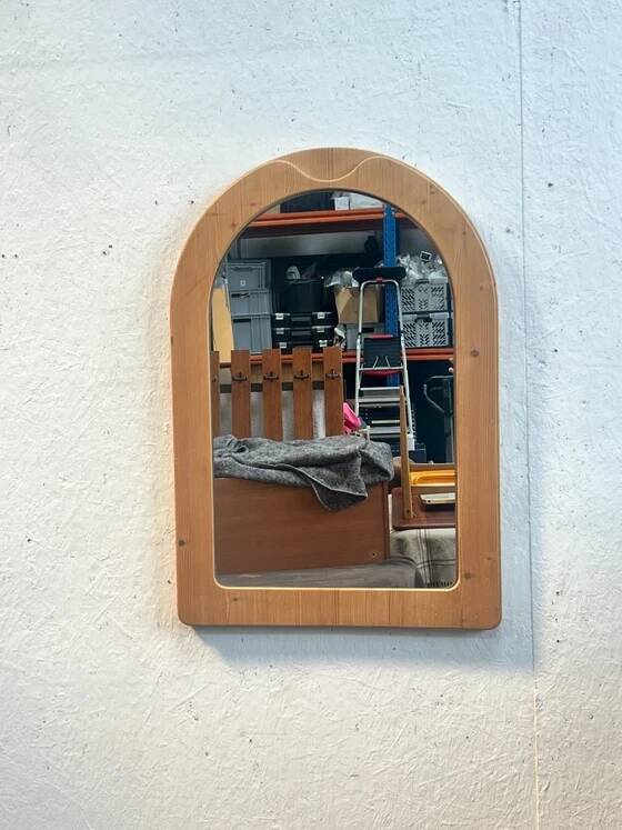 Vintage Large Pine Wooden Mirror, Sweden 1970's
