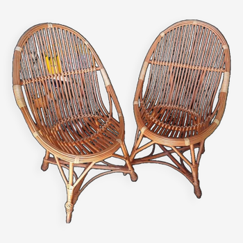 Pair of bamboo rattan armchairs