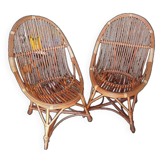 Pair of bamboo rattan armchairs