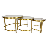 Vintage round nesting tables in gilded bronze with smoked glass