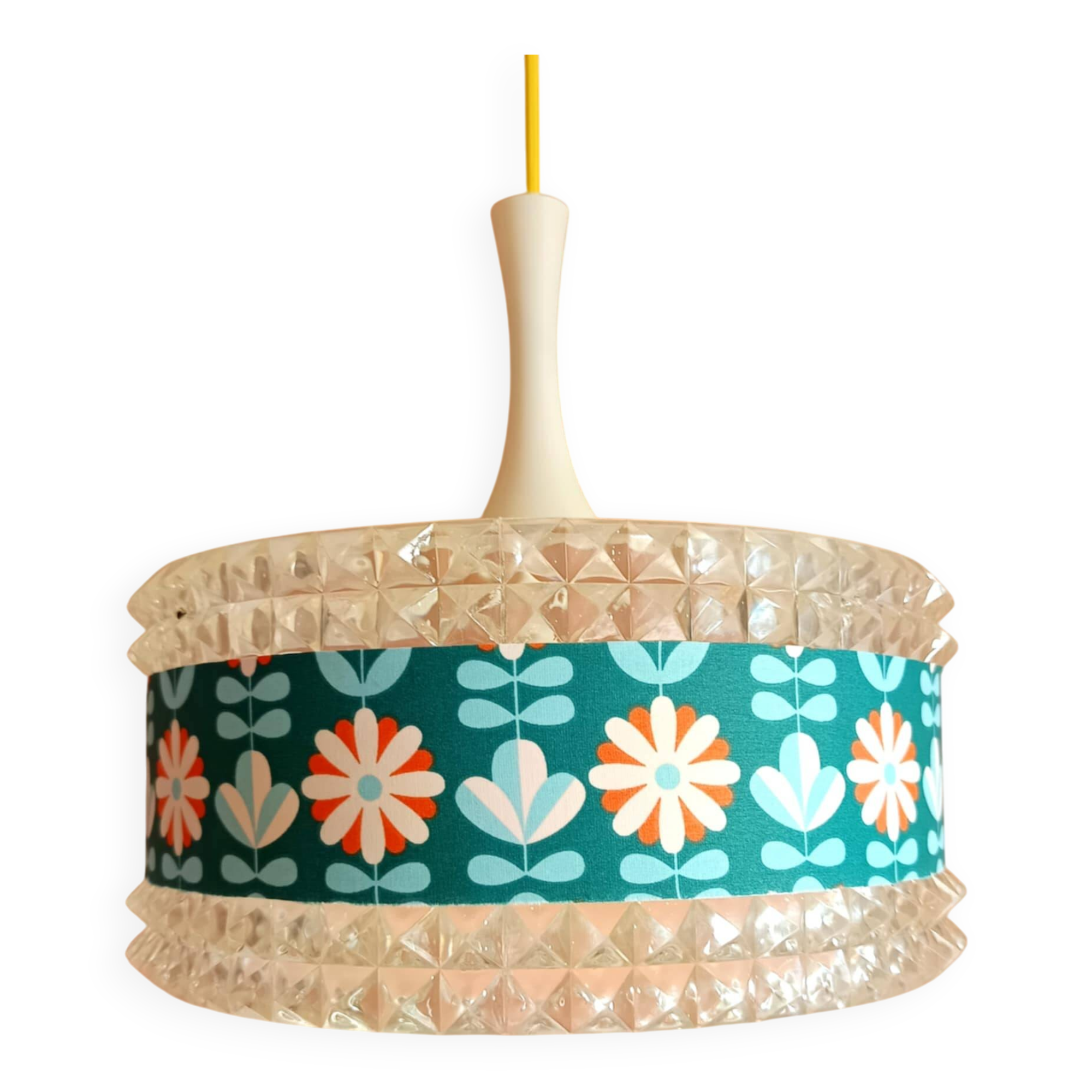 Vintage 1970s plexiglass and flower pendant light