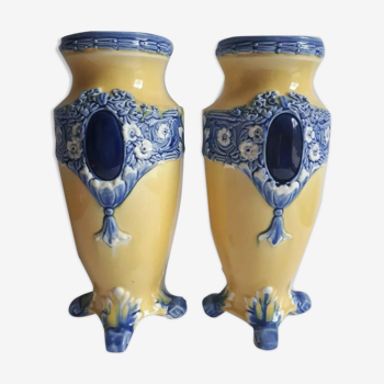 Pair of vases barbotine medallions