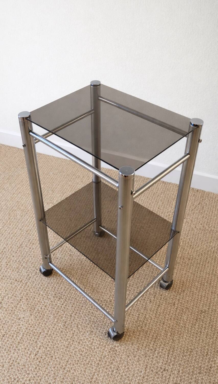 Chrome metal and glass side table