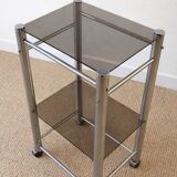 Chrome metal and glass side table