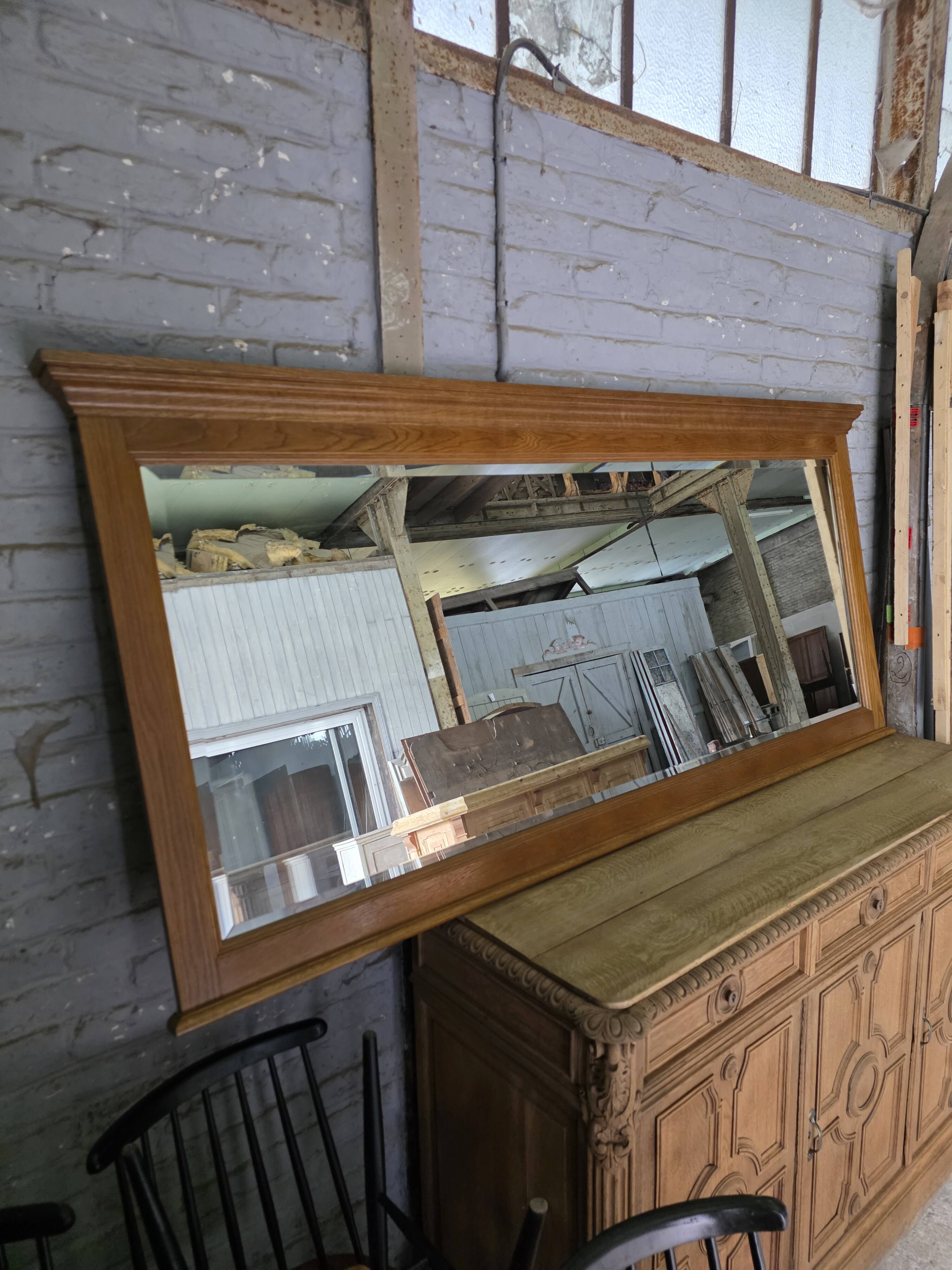 Miroir XXL biseauté en chêne, 210cm de L