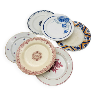 Series of 6 mismatched dinner plates.