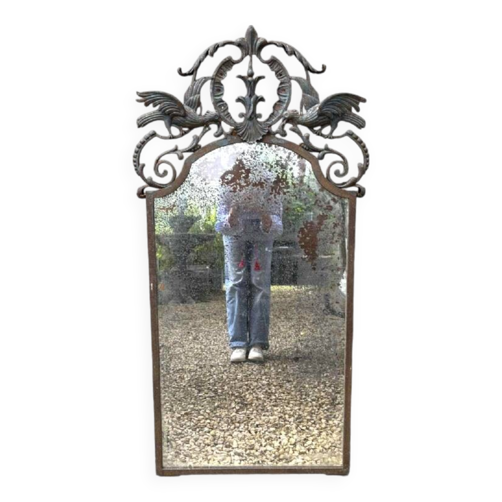Art Deco wrought iron bird mirror in the style of Gilbert Poillerat, circa 1930