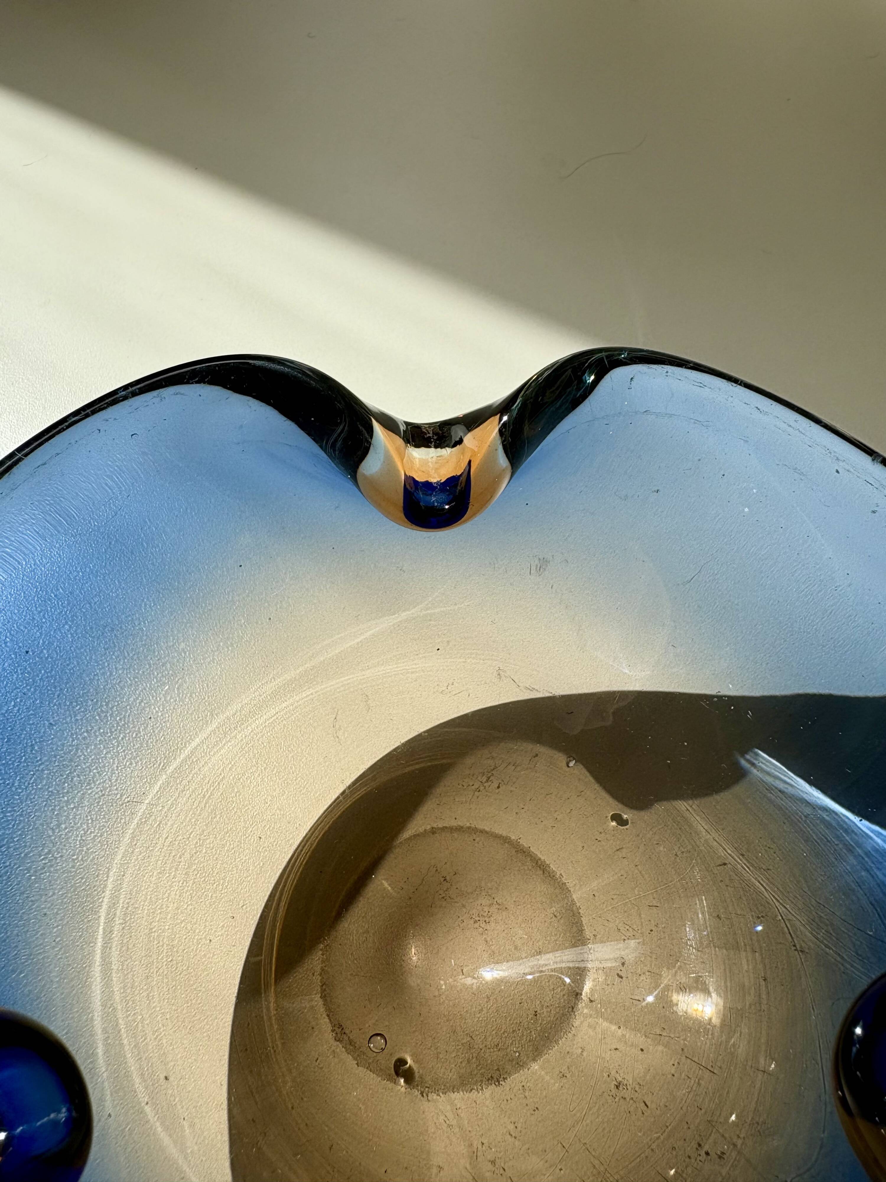 Blue and amber Murano glass ashtray/trinket dish 1960-70
