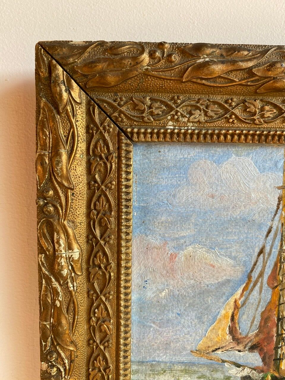 Ancient painting, Marine, signed 20th century