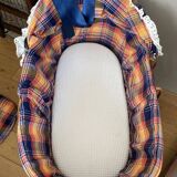 1970s wicker rattan portable bassinet cradle complete with bedding