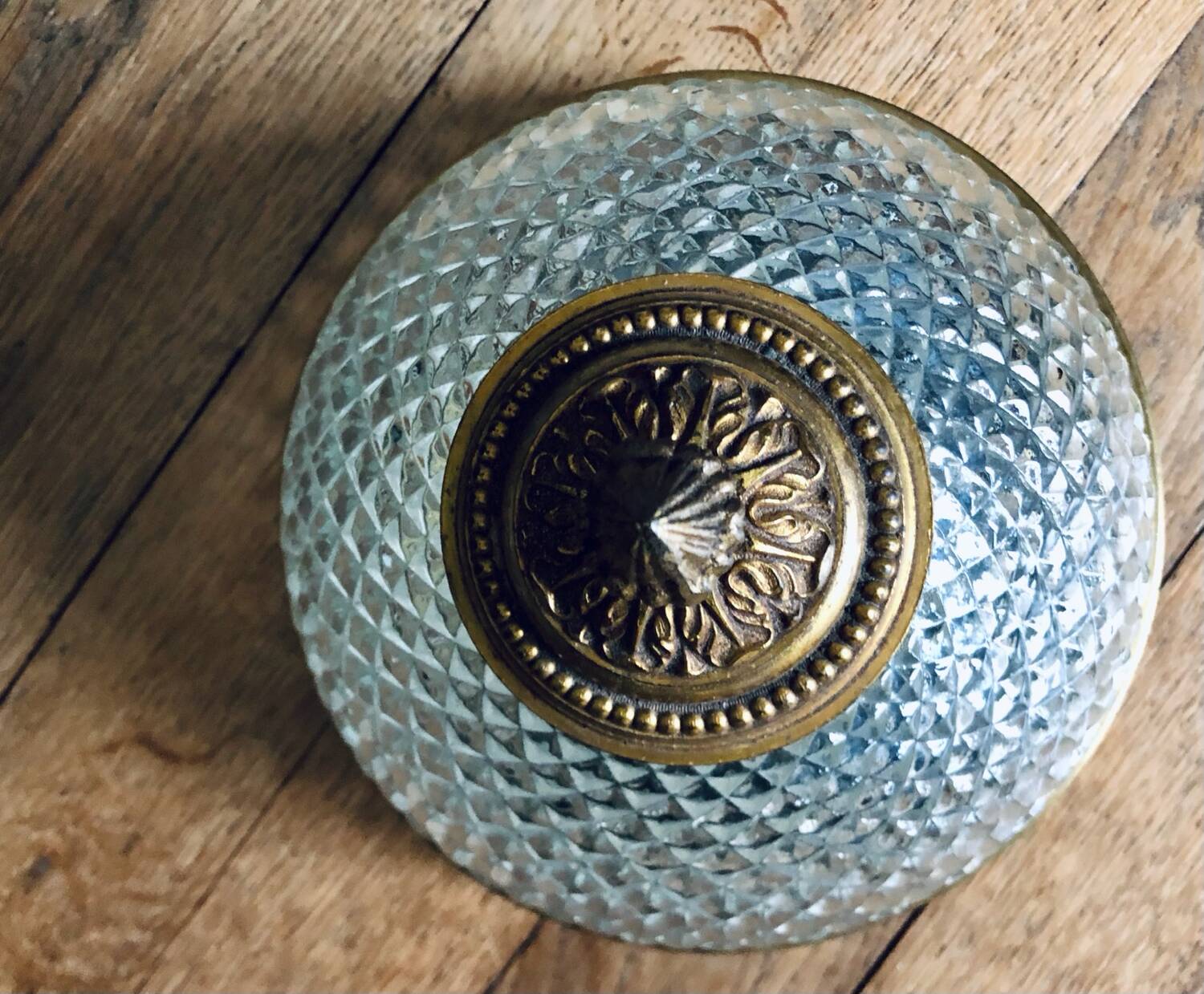 Antique glass and bronze ceiling light by Maison L.GAU