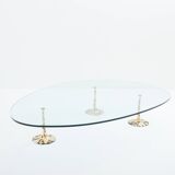 Table basse brutaliste fer forgé doré feuille d’or 1970