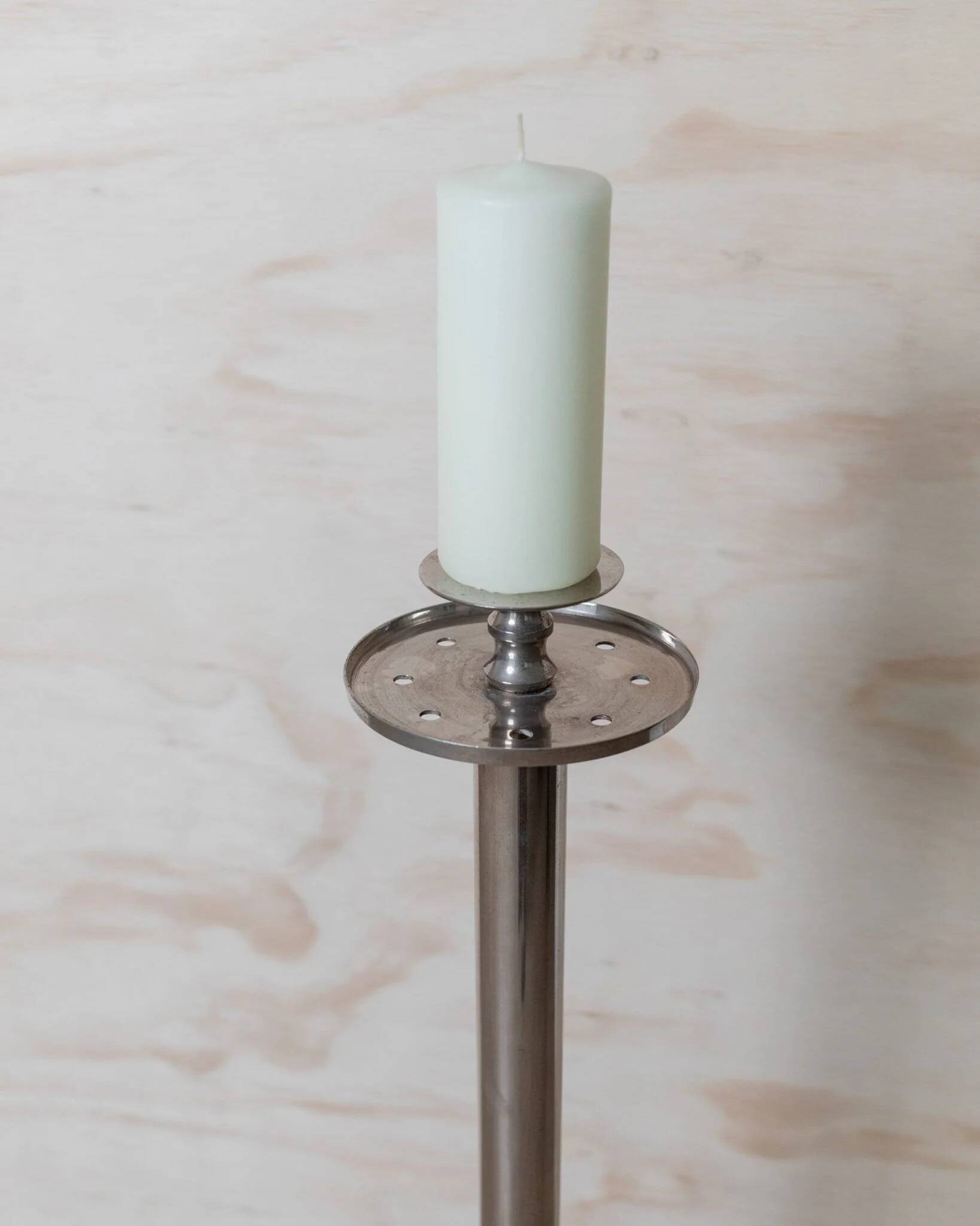 XXL Vintage Art Deco Candlestick in Silver Chrome-Plated Brass, Italy 1930s