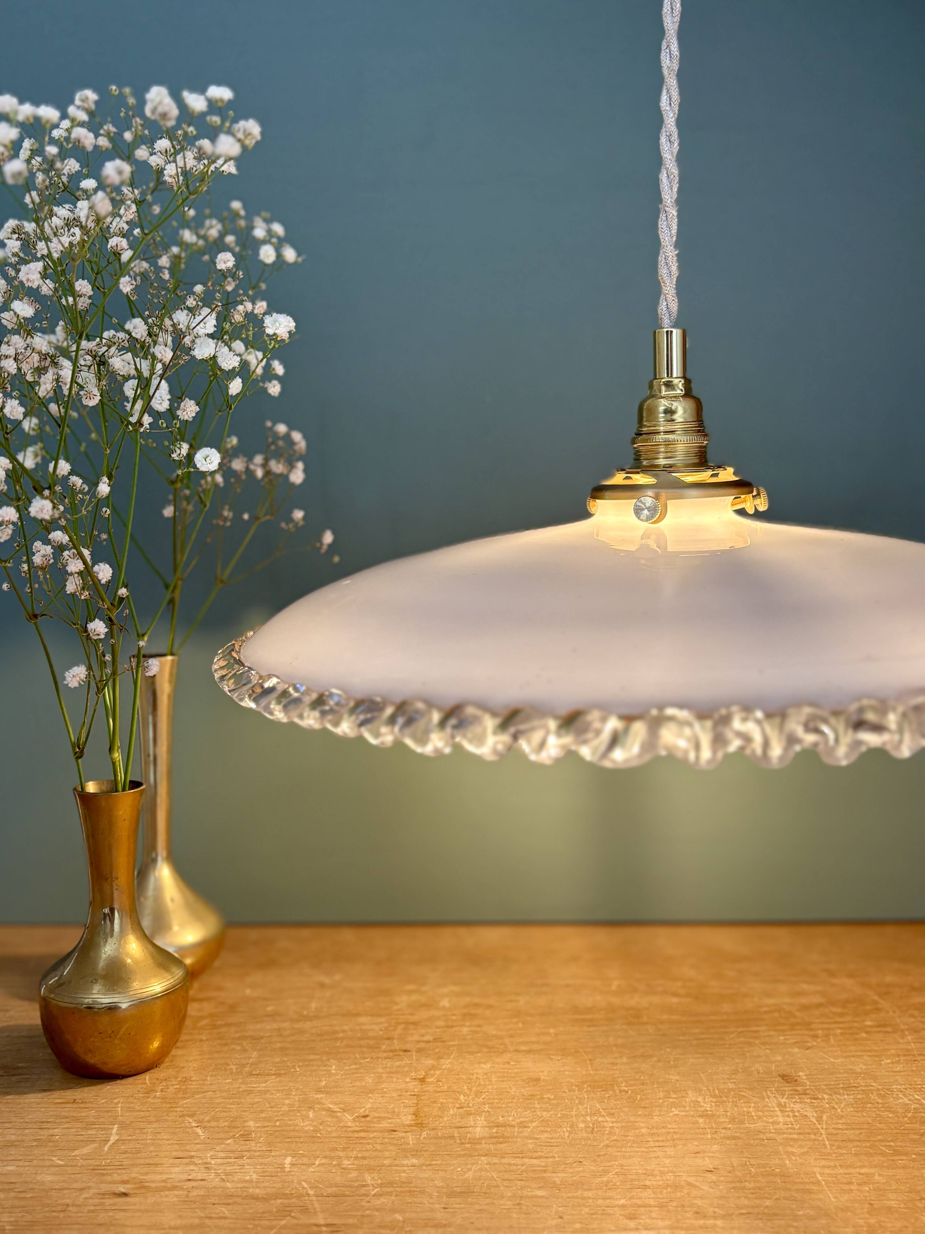 XXL vintage opaline lampshade pendant light
