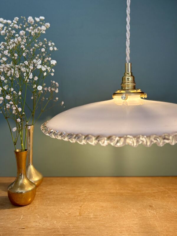 Suspension abat-jour vintage en opaline XXL