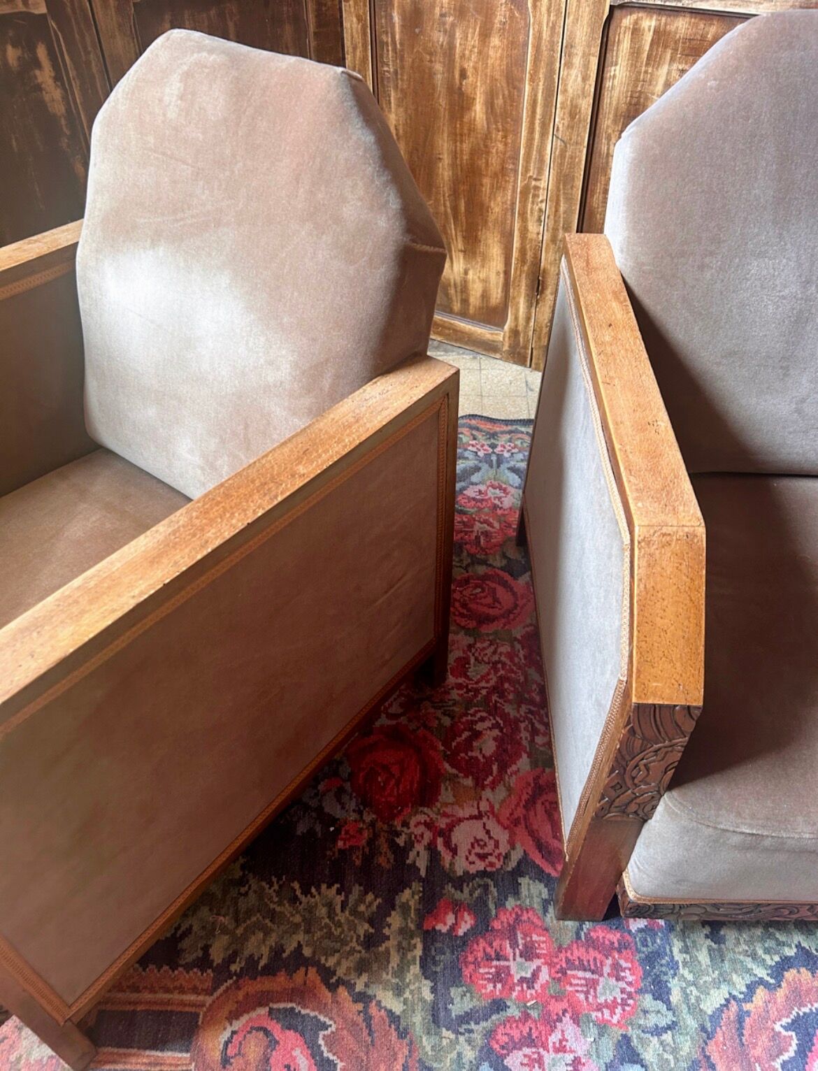 Pair of Art Deco club armchairs, renovated