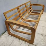 Set of 3-seater sofa + sled chair, 60/70's in oak