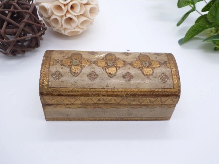 Florentine wooden stamp box, vintage Italy