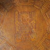 Circular coffee table with tooled leather top by Angel Pazmino for Muebles de Estilo, Ecuador 1970s