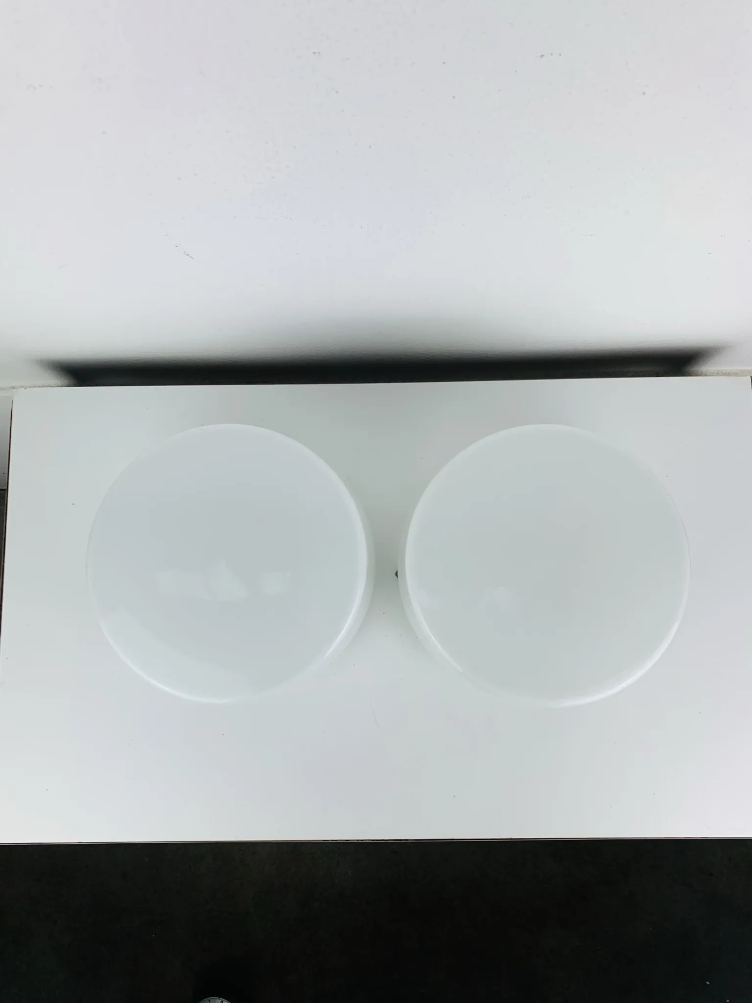Pair of round opaline wall lights from the 50s/60s, ceiling lights.