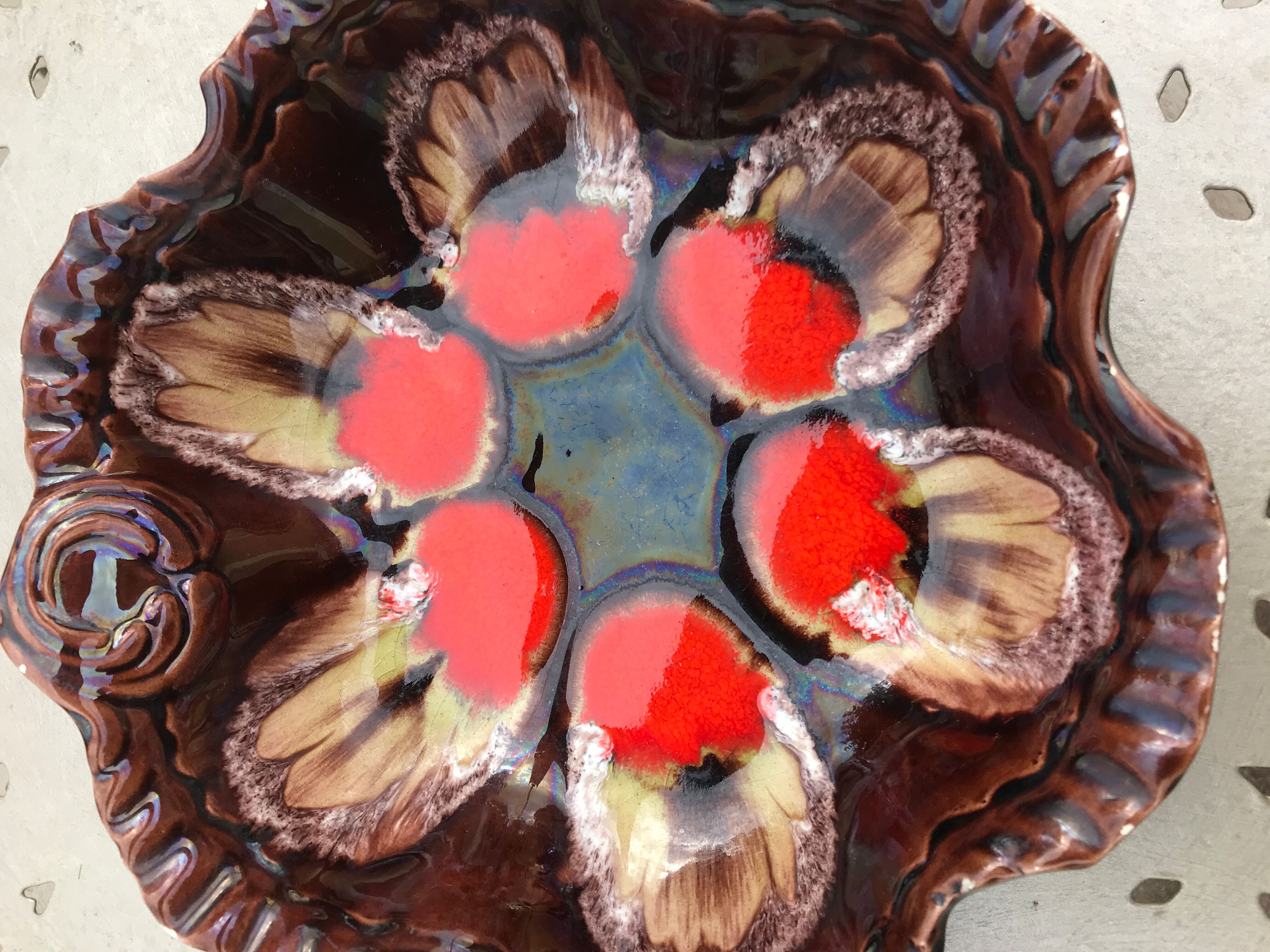 Vintage flat fruit cut in polychrome ceramic from vallauris