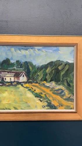 Swedish Oil on Canvas "Landskap" by Kersti Flyckt, Vintage & Framed 59×43cm