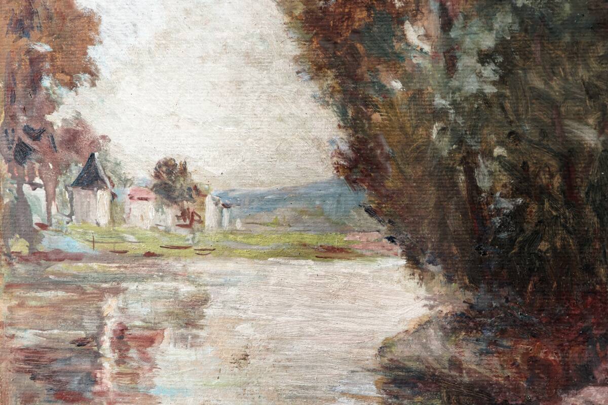 Oil on hardboard, riverside