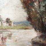 Oil on hardboard, riverside
