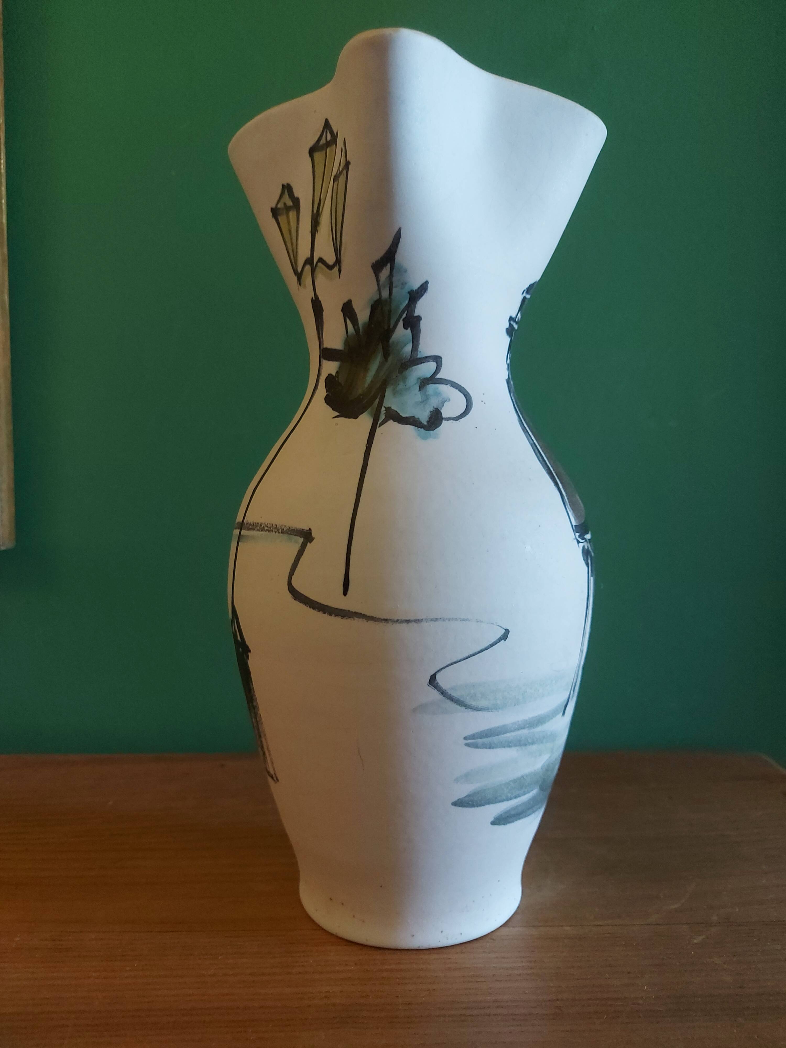 Vintage ceramic vase art Provencal , Lavandou