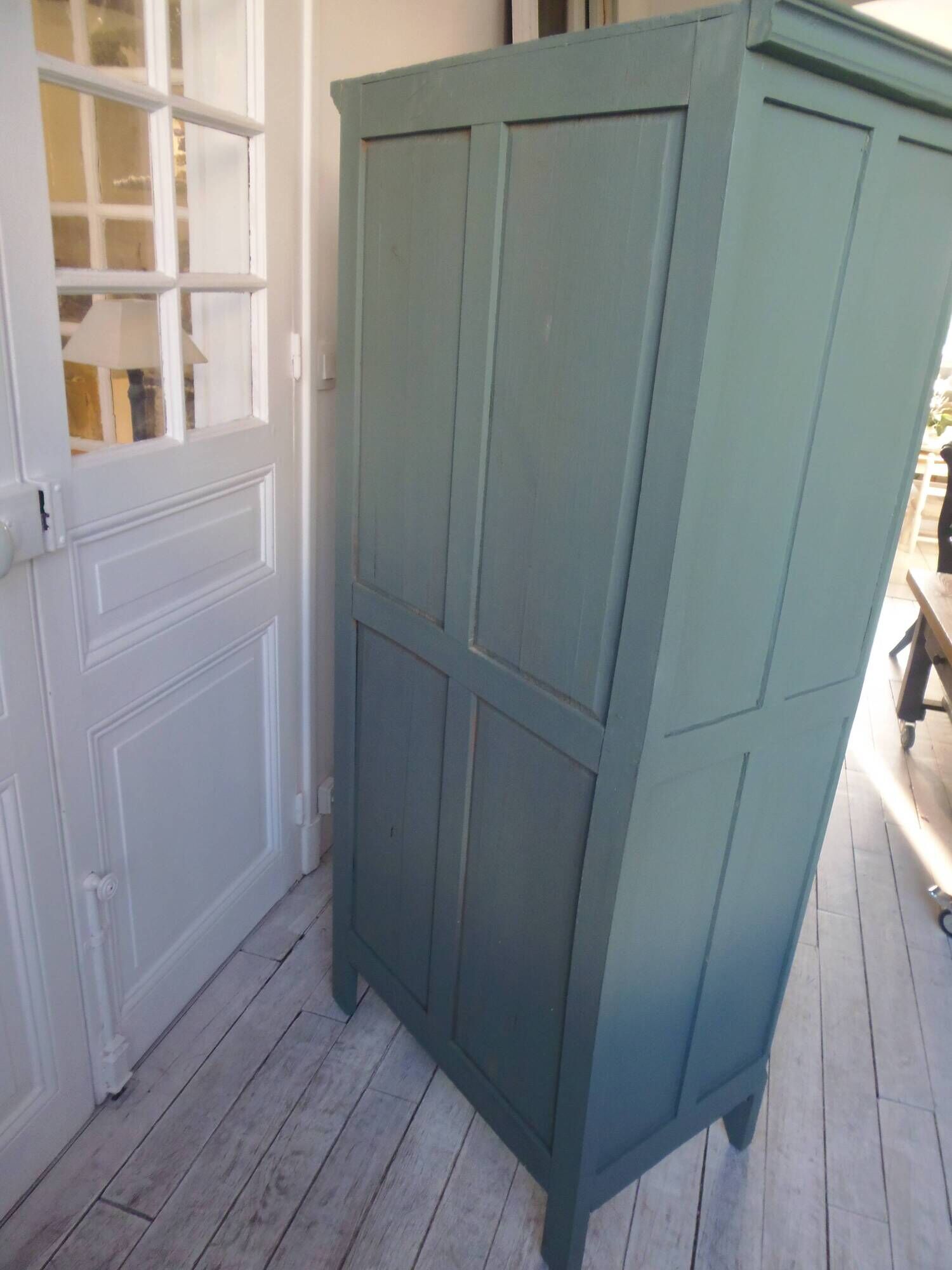 Vintage 1-door Parisian wardrobe re-enchanted in smoky green.