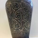 Ancien Vase en Acier Damasquiné d'Argent Style Indo-Persan Travail Marocain
