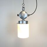 Vintage aluminium industrial lamp with milk glass, 1970s