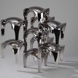 Set of 9 modular candle holders in chromed metal, nagel germany