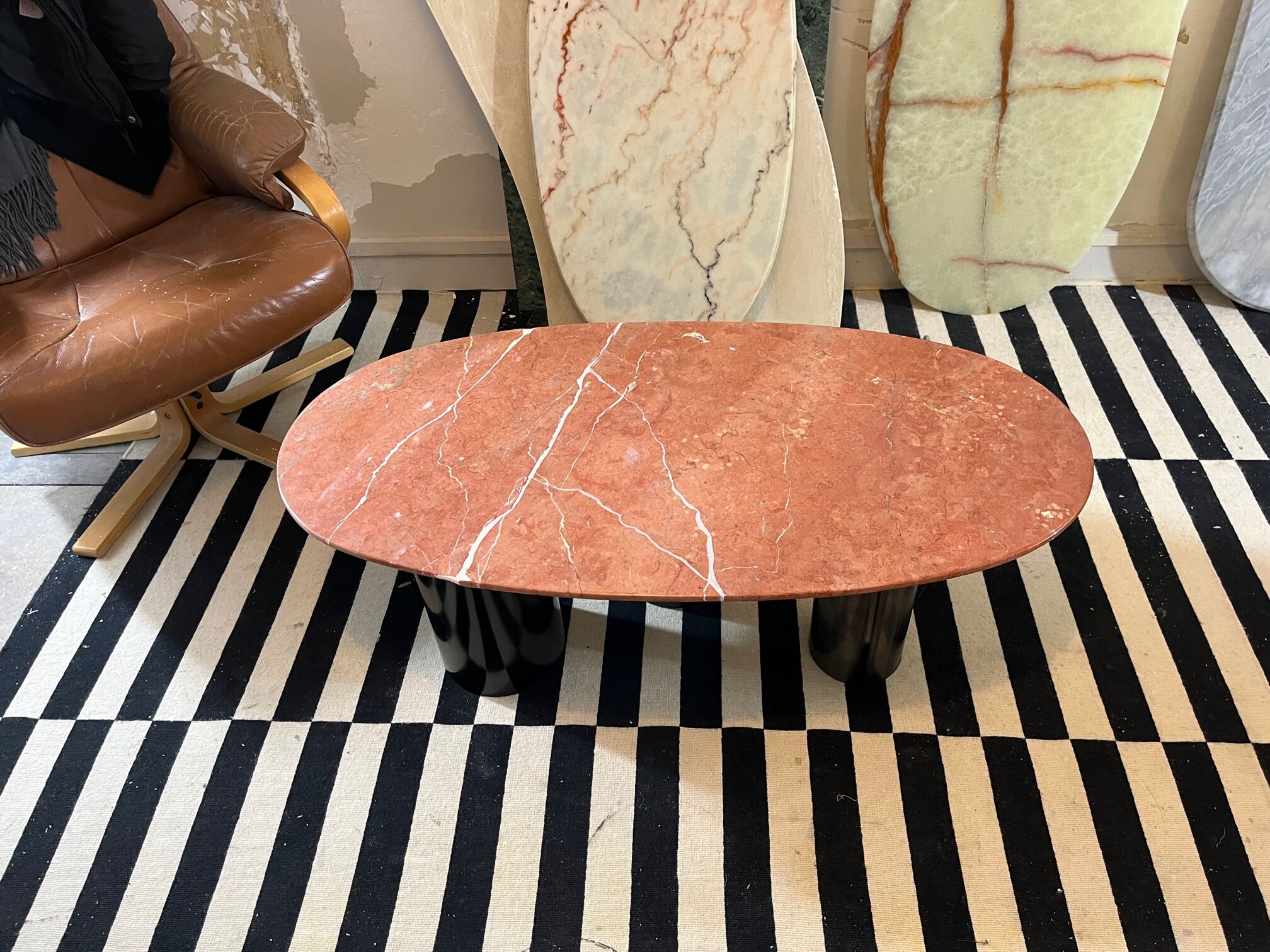Terracotta marble coffee table and steel legs