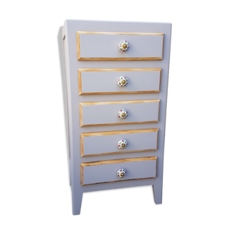 Chiffonnier shabby beige rosé et bois apparent