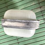 Vintage industrial double porthole applique, Holophane glass, rare model.