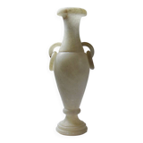 Petit vase balustre en albâtre vintage/ancien amphore à anneaux