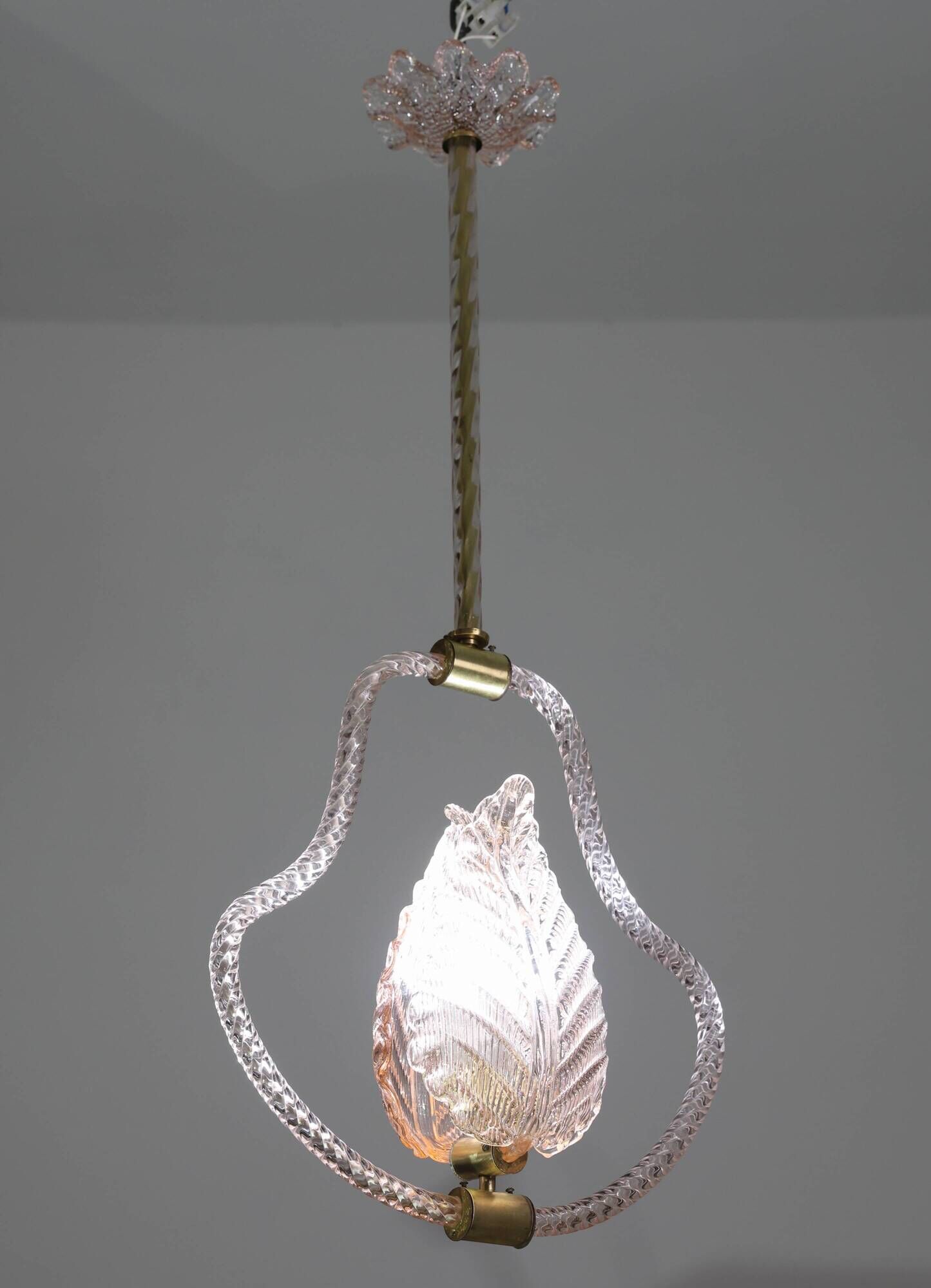 Midcentury Pink Leaf Murano Glass Chandelier by Barovier e Toso, 1950s