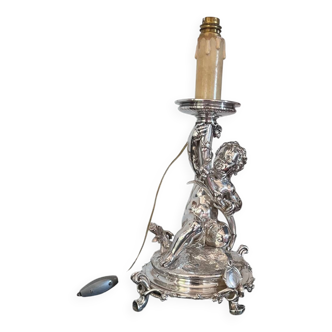 Chérubin Christofle bronze argenté 1870 monté en lampe