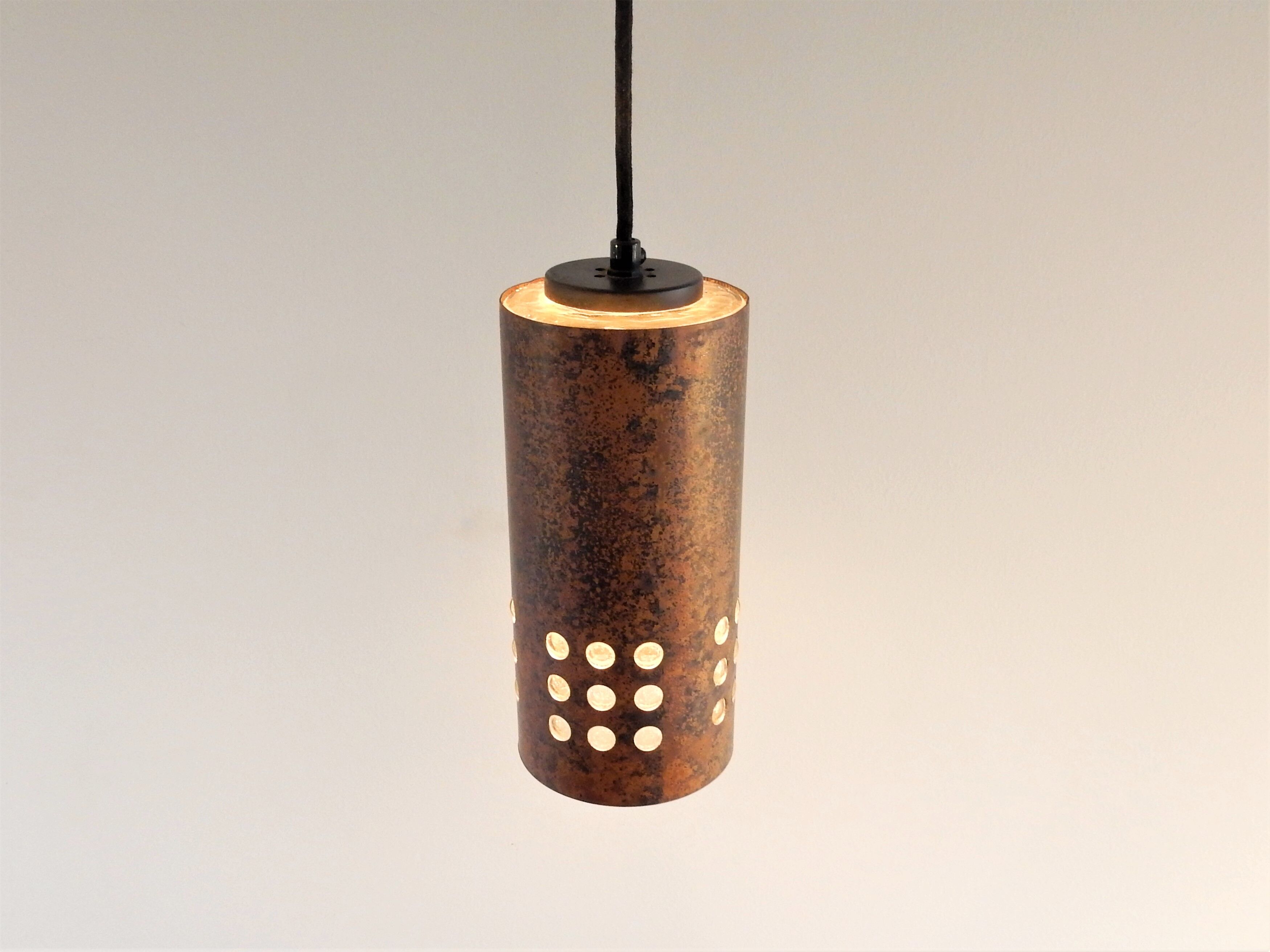 Set of 2 brutalist metal and glass pendant lamps, 1960s