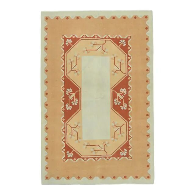 1970s Vintage Turkish Oushak Handmade Wool Cotton Orange Area Rug  116x178