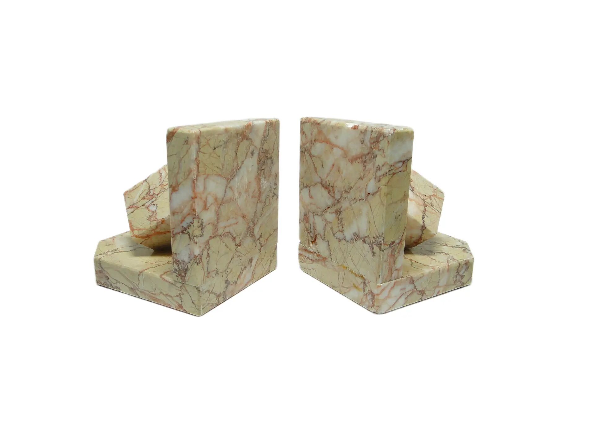 Pair of bookends, Art Deco, beige marble, Germany, 1930s.
