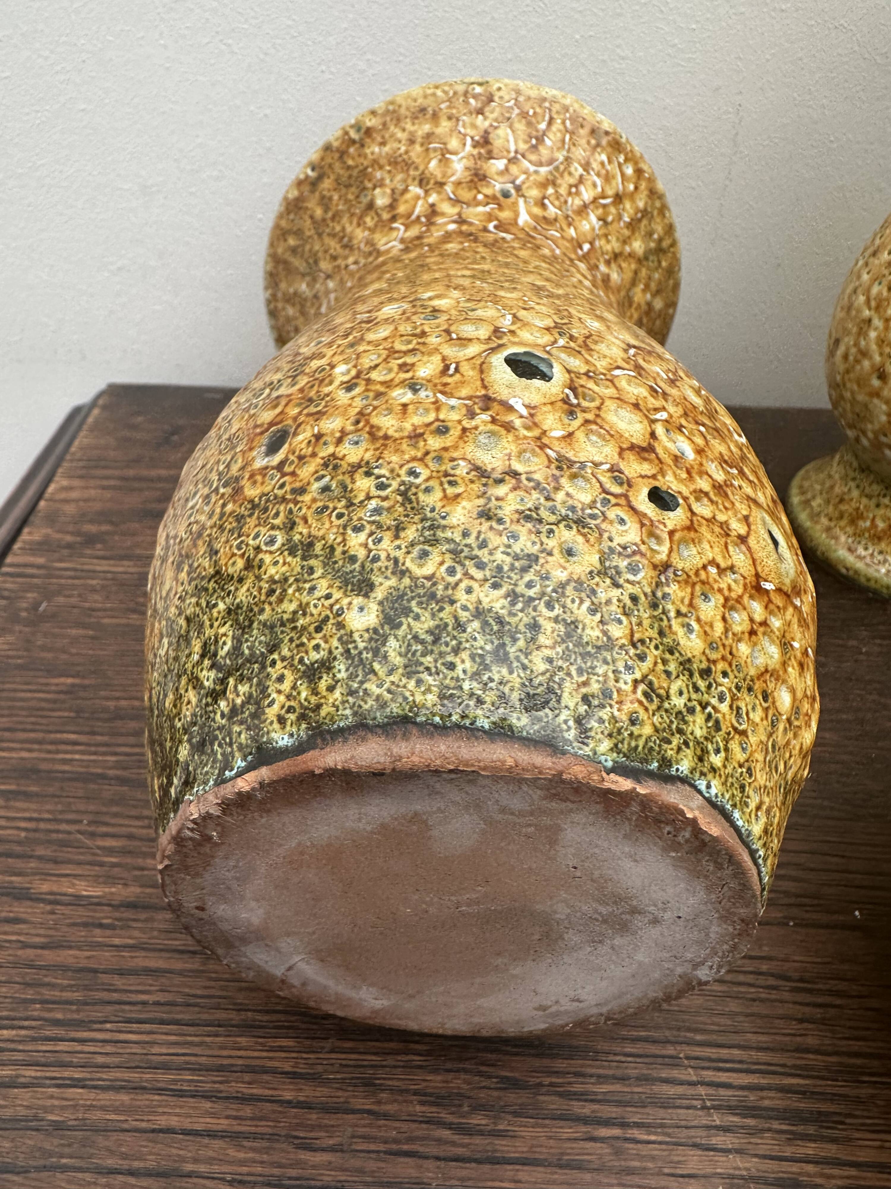 Set of 3 vases and 1 trinket tray, Honey / Fat Lava Vallauris, 1970s