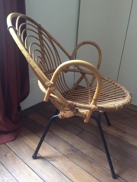 Rattan and vintage metal armchair