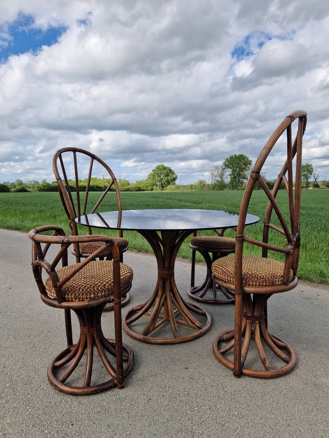 1970s bamboo living room set