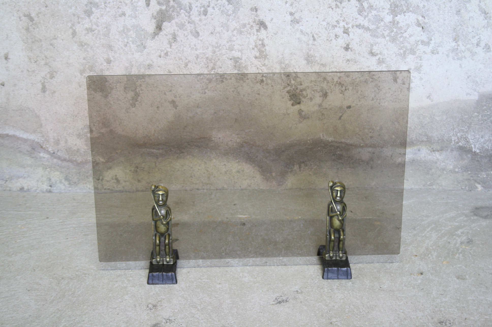 Vintage smoked glass and bronze fire screen by Anton Prinner