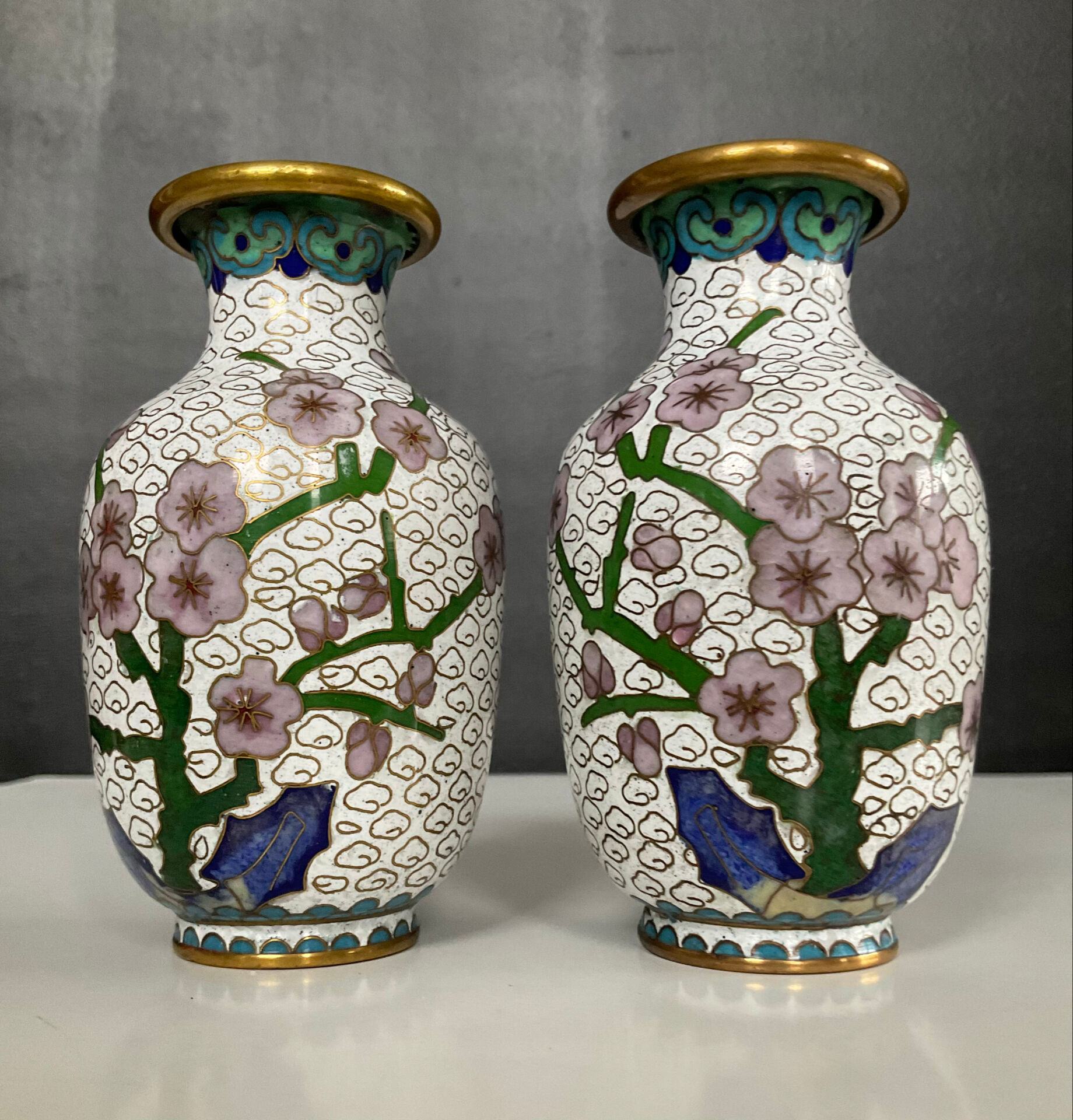 Pair of small vintage cloisonné vases