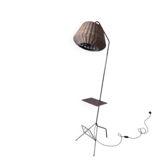 Lampadaire vintage osier tressé et métal