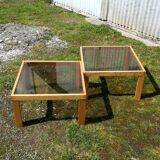 Pair of wood/smoked glass square coffee table