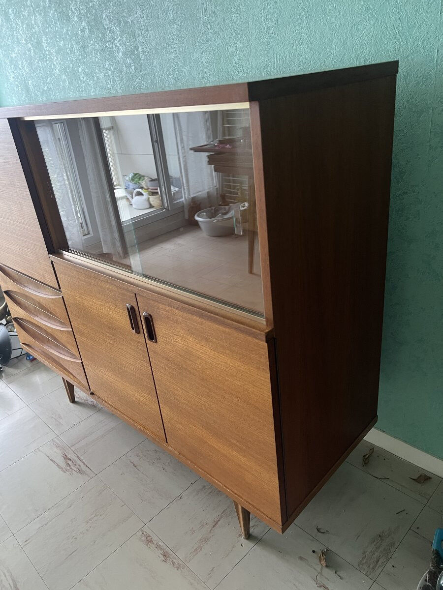 Scandinavian style furniture, brand "eros" in blonde teak, around 1960.